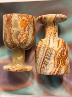 Onyx Marble Stone Goblets — Earthy Brown & Cream